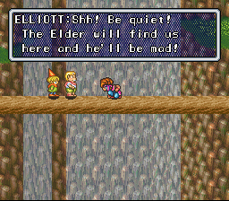 The opening scene of Secret of Mana at the waterfall