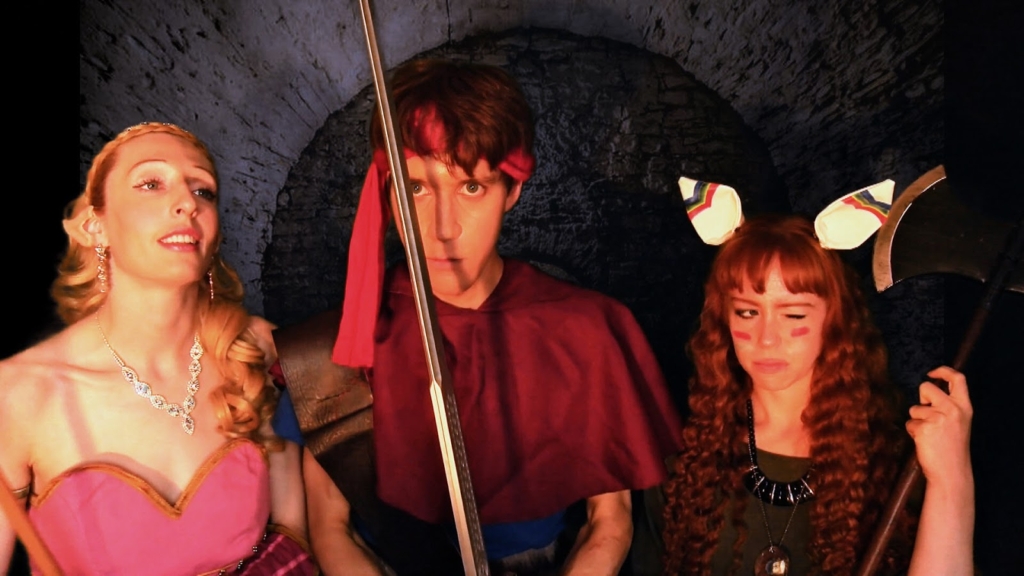 Emma Bryant (left) as Purim, Ross K. Foad (center) as Randi, and Kelsey Williams (right) as Popoi in the Series of Mana