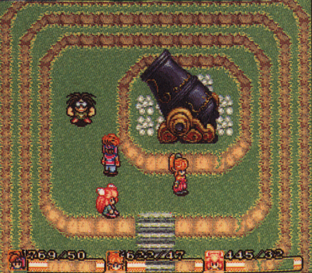 A prerelease shot of a cannon travel screen in Secret of Mana