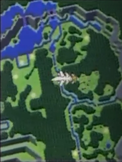 Flammie flying over a prerelease version of the Secret of Mana world map